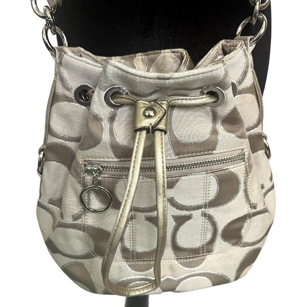 Coach Large C Bucket Bag Purse With Crossbody Detachable Strap Silver Hardware